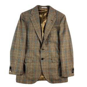 Sartoria Rossi Brown Blue Windowpane Checked Vitale Barberis‎ Wool Cashmere 34S
